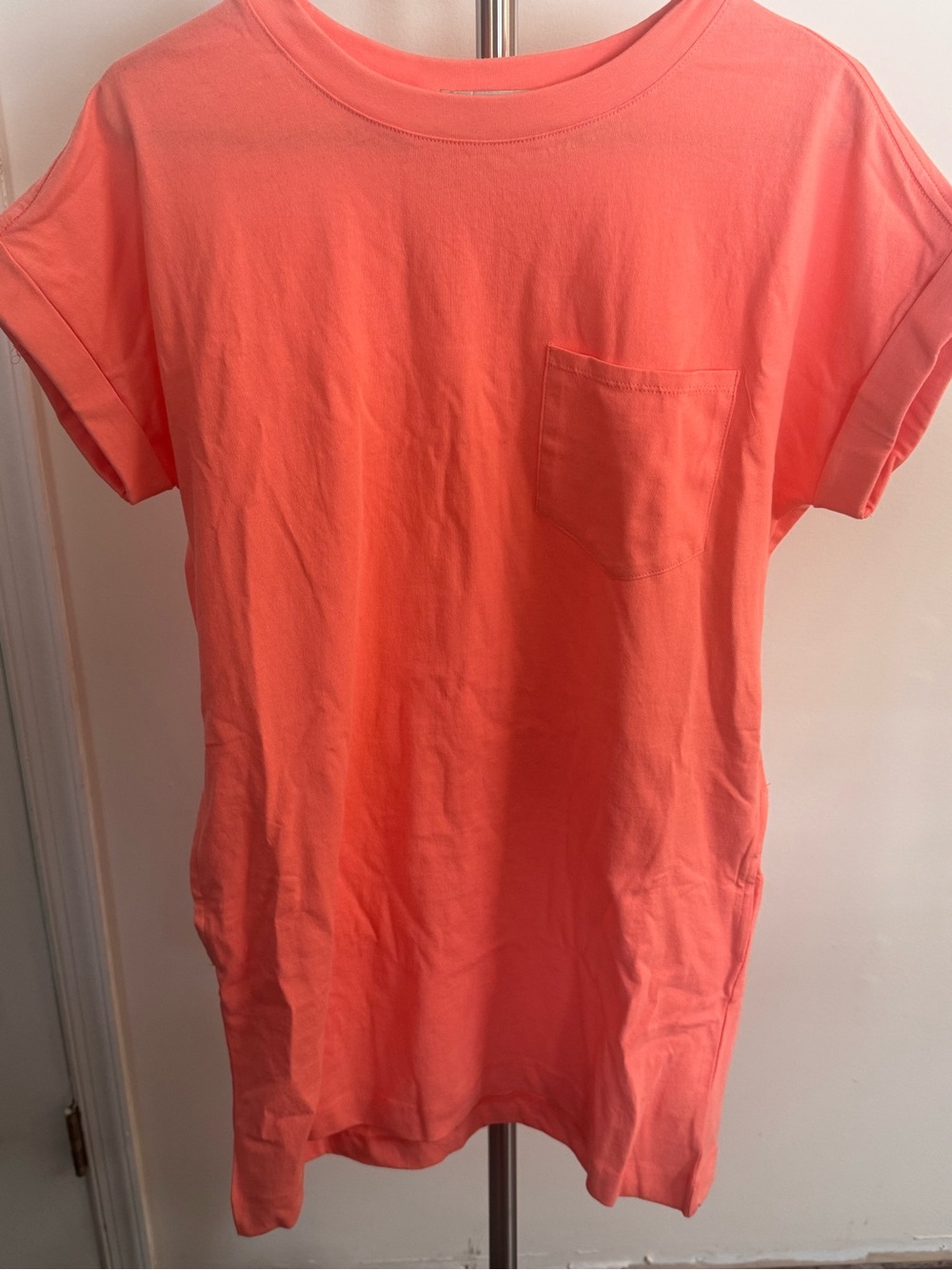 Zenana Outfitters Coral Pocket Tee Dress - Bright Coral
